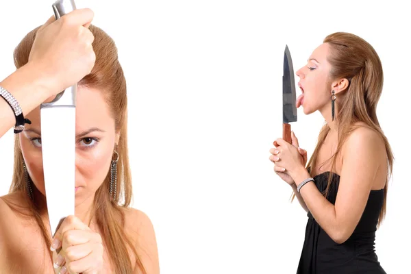 Kvinna med kniv — Stockfoto