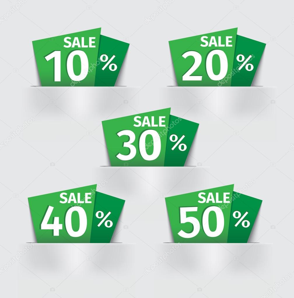 Set of green Sale percent sticker price tag