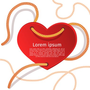 Kırmızı kalp valentine ipleri etiketinde. vektör