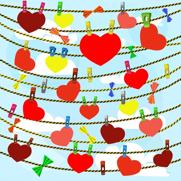 Κάρτα ημέρα του Αγίου Βαλεντίνου με πολλή καρδιές σε μανταλάκια — Διανυσματικό Αρχείο