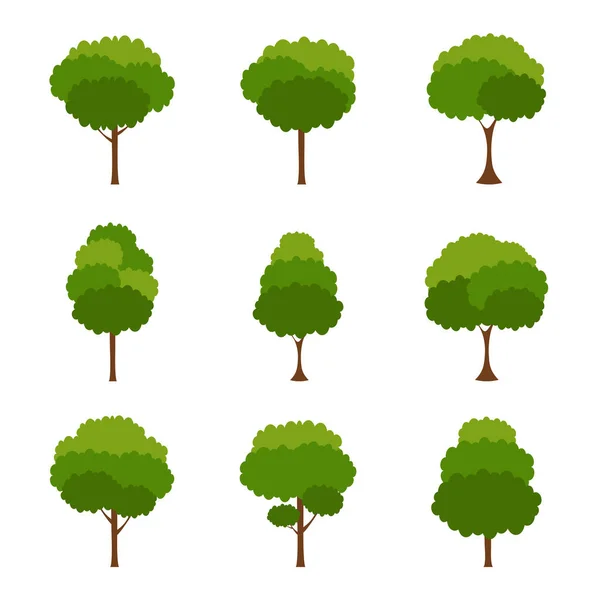 Árbol Verde Una Variedad Formas Fondo Blanco Conjunto Varios Conjuntos — Vector de stock