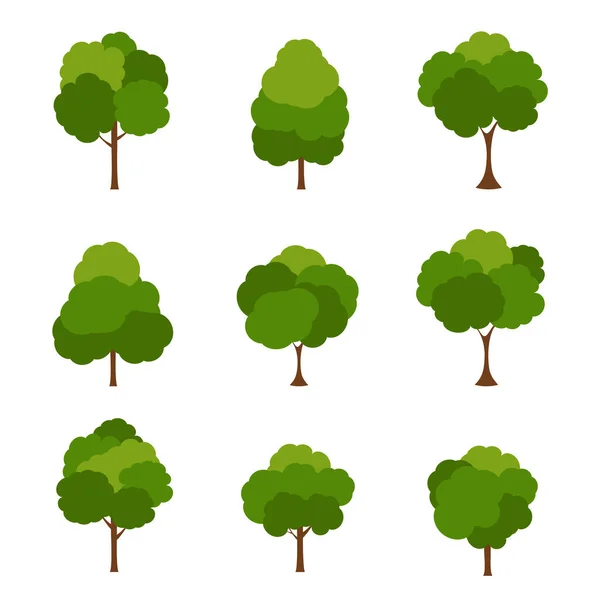 Yeşil Ağaç Beyaz Arkaplanda Çeşitli Formlar Çeşitli Ağaç Kümeleri Dekorasyon — Stok Vektör