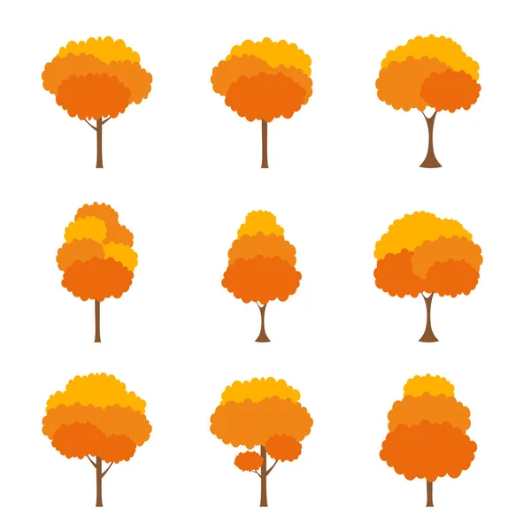 绿树肥力白色背景上的各种形式 各种树集 装饰花园的树木和室内设计 矢量图解和图标 — 图库矢量图片