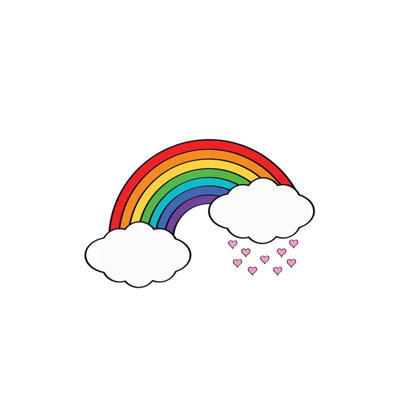Cartoon Regenboog Kleurrijke Regenboog Versierd Met Harten Wolken Kleurrijke Collectie — Stockvector