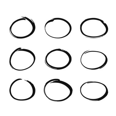 Beyaz arkaplanda izole fırçalar, fırça darbeleri koleksiyonu, suluboya tasarımları ve kirli dokular, daire, yaratıcı konsept sanat vektörü ilülasyonu