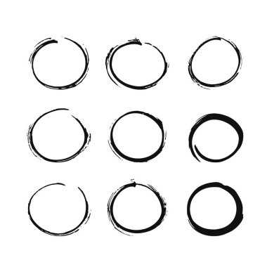 Beyaz arkaplanda izole fırçalar, fırça darbeleri koleksiyonu, suluboya tasarımları ve kirli dokular, daire, yaratıcı konsept sanat vektörü ilülasyonu