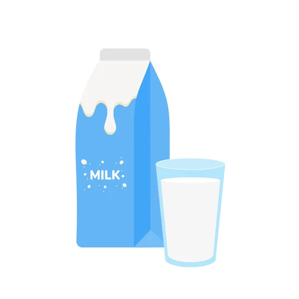 Συσκευασία Γάλακτος Ποτήρι Γάλα Λευκό Φόντο Γαλακτοκομικά Προϊόντα Εικονίδιο Διάνυσμα — Διανυσματικό Αρχείο