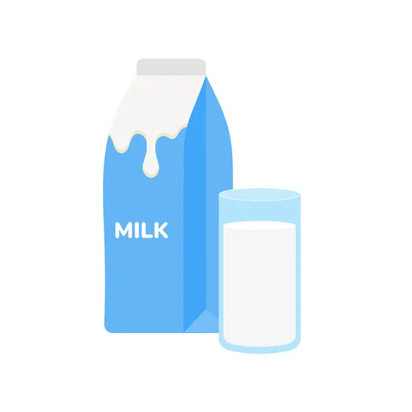 牛乳パック牛乳のグラス白乳製品の背景 アイコン ベクトル イラスト漫画スタイル — ストックベクタ
