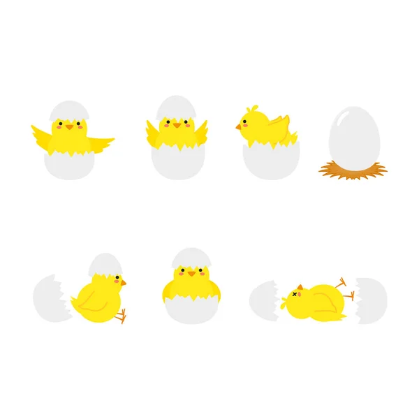 幼鸟从蛋中出来 在蛋巢中破裂壳 小鸡孵化阶段 刚出生的可爱小鸡复活节小鸡的概念 — 图库矢量图片