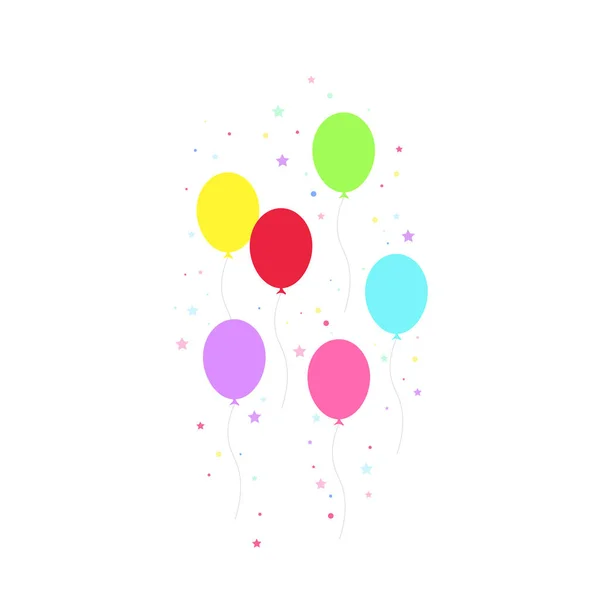 Happy Birthday Feast Birthday Party Many Colorful Balloons Flat Vector — Stock Vector