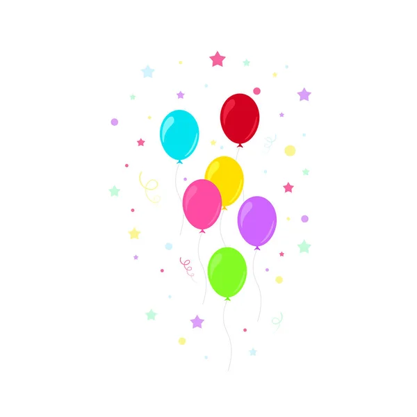 Mutlu Yıllar Doğum Günü Partisi Bir Sürü Renkli Balon Düz — Stok Vektör
