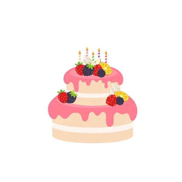 生日快乐生日派对生日蛋糕盒水果蛋糕庆祝会生日蜡烛设置孤立的平面矢量平面设计图解和图标元素 — 图库矢量图片