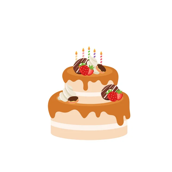 Wszystkiego Najlepszego Urodziny Urodziny Ciasto Pudełko Owoce Ciasto Karmel Cake — Wektor stockowy