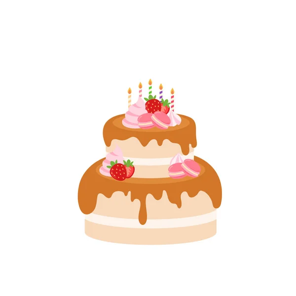 Buona Festa Compleanno Scatola Torta Compleanno Frutta Torta Caramello Torta — Vettoriale Stock