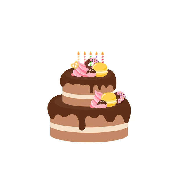 Щаслива Вечірка День Народження Торт Коробка Фрукти Торт Шоколад Торт — стоковий вектор