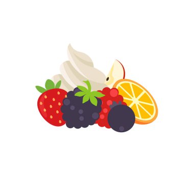 Meyve parfe ve çeşitli tatlılar, çörekler, kurabiyeler ve çikolatalarla süslenmiş meyveli krema..