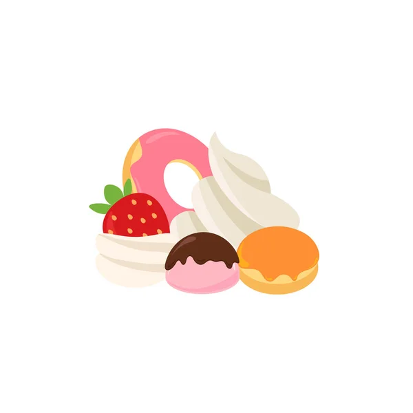 Fruit Parfait Fruit Soft Cream Decorated Various Desserts Donuts Macarons — Image vectorielle