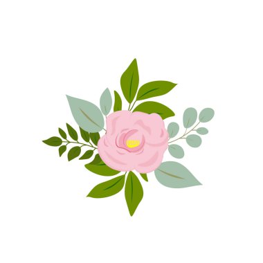 Pembe gül sarısı yeşil yapraklar düğün davetiyesi ve çiçek posteri