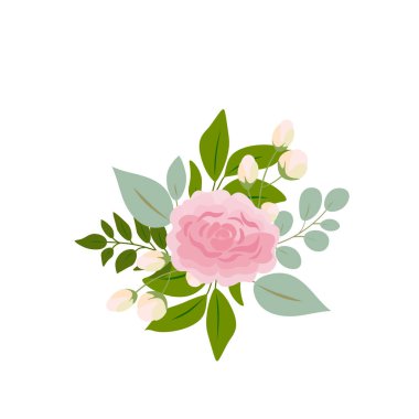 Pembe gül sarısı yeşil yapraklar düğün davetiyesi ve çiçek posteri