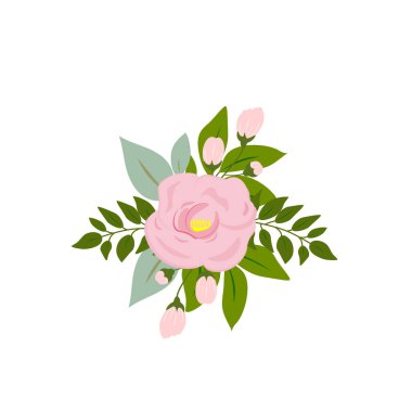 Pembe gül sarısı yeşil yapraklar düğün davetiyesi ve çiçek posteri