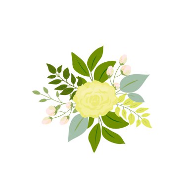 Pembe gül sarısı yeşil yapraklar düğün davetiyesi ve çiçek posteri