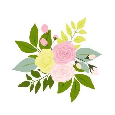 pink rose yellow green leaves wedding invitation card and flower poster