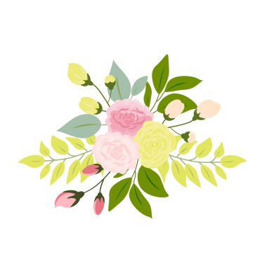 pink rose yellow green leaves wedding invitation card and flower poster