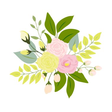 pink rose yellow green leaves wedding invitation card and flower poster