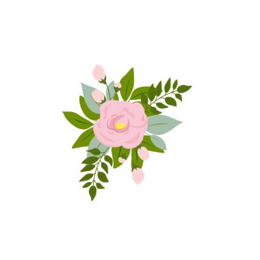 Pembe gül sarısı yeşil yapraklar düğün davetiyesi ve çiçek posteri