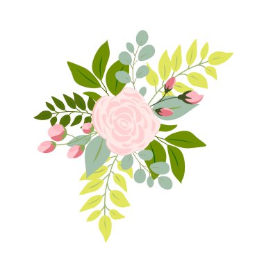 Pembe gül sarısı yeşil yapraklar düğün davetiyesi ve çiçek posteri