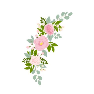 Pembe gül sarısı yeşil yapraklar düğün davetiyesi ve çiçek posteri