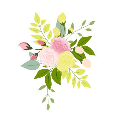 pink rose yellow green leaves wedding invitation card and flower poster
