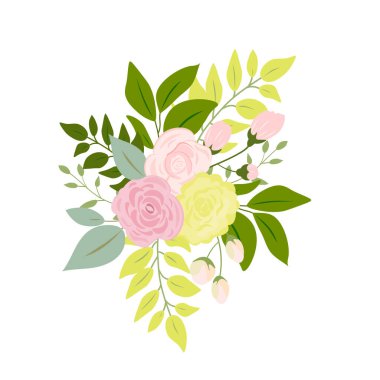 pink rose yellow green leaves wedding invitation card and flower poster