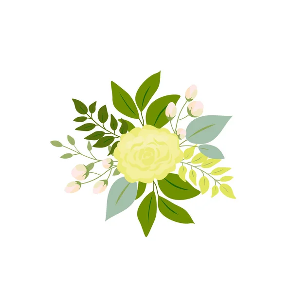 Pink Rose Yellow Green Leaves Wedding Invitation Card Flower Poster — ストックベクタ