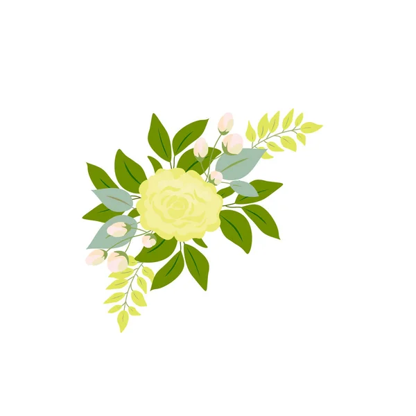 Pembe Gül Sarısı Yeşil Yapraklar Düğün Davetiyesi Çiçek Posteri — Stok Vektör