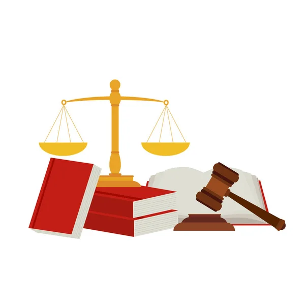 Bilancia Giustizia Martello Del Giudice Libro Legge Concetto Sentenza Del — Vettoriale Stock