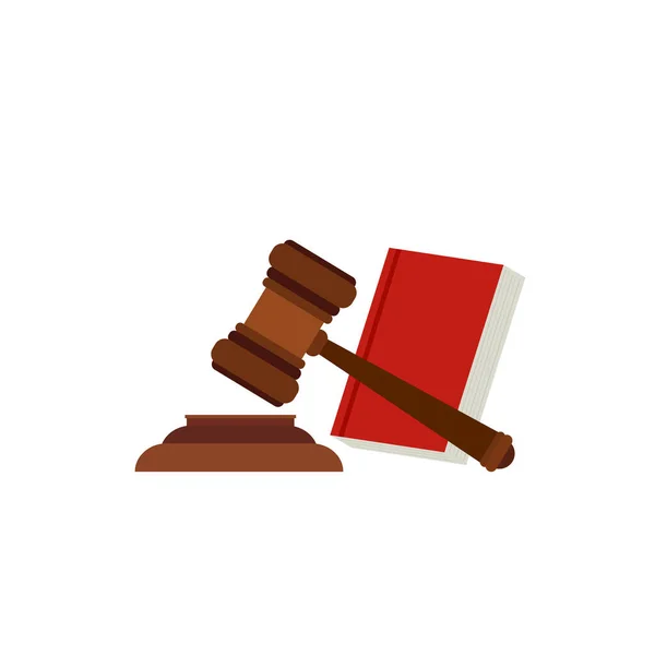 Skala Wymiaru Sprawiedliwości Młot Sędziego Książka Prawnicza Koncepcja Wyroku Sądu — Wektor stockowy