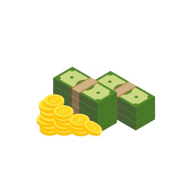 Vektör dolar banknot ve para, simge çizimleri ve vektör