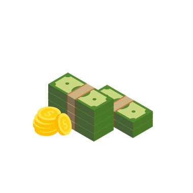 Vektör dolar banknot ve para, simge çizimleri ve vektör