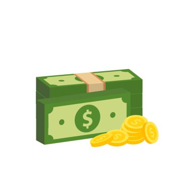 Vektör dolar banknot ve para, simge çizimleri ve vektör