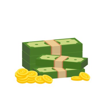 Vektör dolar banknot ve para, simge çizimleri ve vektör