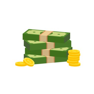 Vektör dolar banknot ve para, simge çizimleri ve vektör