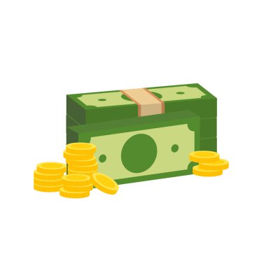 Vektör dolar banknot ve para, simge çizimleri ve vektör