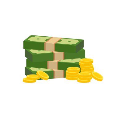 Vektör dolar banknot ve para, simge çizimleri ve vektör