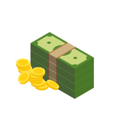 Vektör dolar banknot ve para, simge çizimleri ve vektör