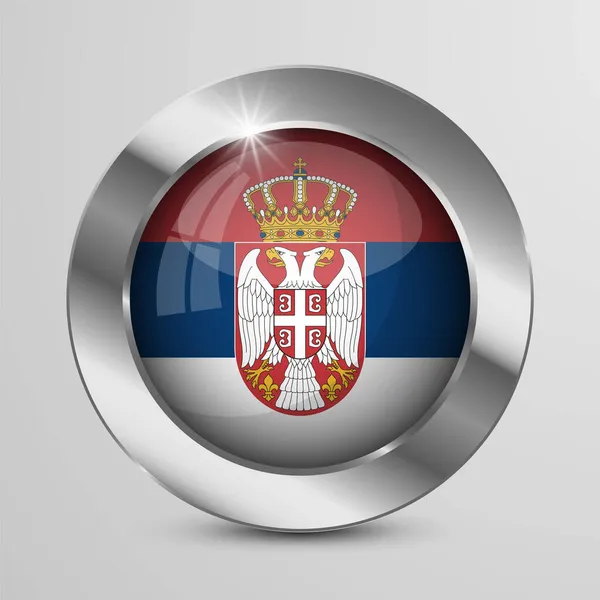 Eps10 Vector Botão Patriótico Com Cores Bandeira Sérvia Elemento Impacto — Vetor de Stock