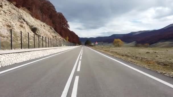 Moving View Car Motorbike Bicycle Mountain Landscape Autumn Season See — Stock Video