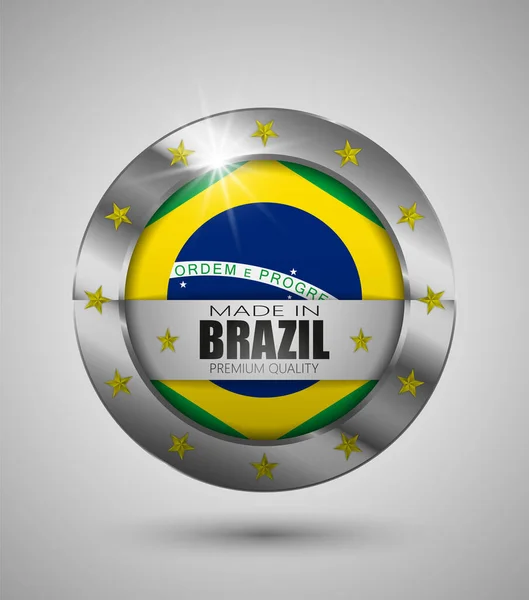 Eps10 Ilustración Vectorial Botón Realista Fabricado Brasil Calidad Premium Perfecto — Archivo Imágenes Vectoriales