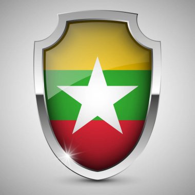 Myanmar bayrağı taşıyan EPS10 Vatansever kalkanı. Kullanmak istediğiniz etki için bir unsur.