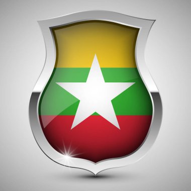 Myanmar bayrağı taşıyan EPS10 Vatansever kalkanı. Kullanmak istediğiniz etki için bir unsur.